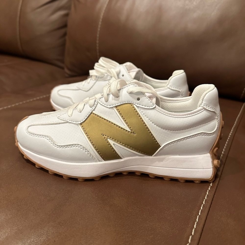 New Balance Women's White and Gold Sneakers